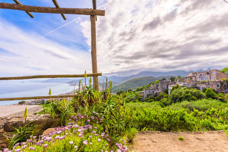 Borgio Verezzi, Italy. May 22th, 2021. Enchanting panoramic view from a country lane of Verezzi on the sea of Borgio Verezzi.の写真素材