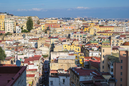 Naples, Italy. View on a sunny January day of the historic center of Naples seen from Corso Vittorio Emanuele. January 3, 2023.のeditorial素材