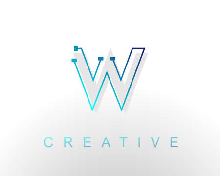 W Letter Connect Dot Network Logo Icon Design Vector Imageのイラスト素材