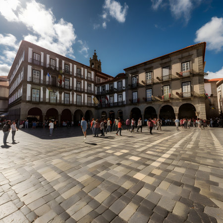 Tourists at a town center , ai generatedの素材