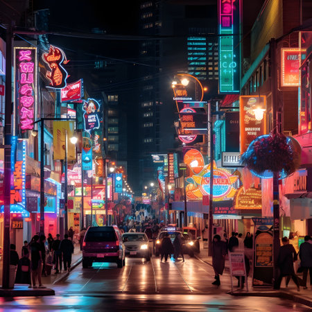 The night life of a bustling city , ai generatedの素材
