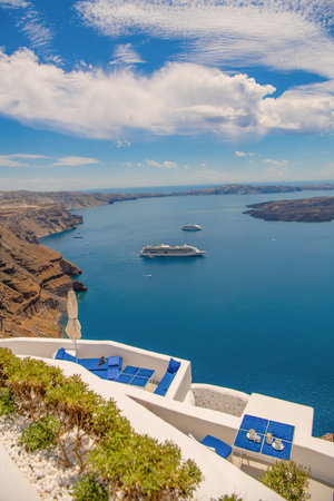 Beautiful landscape of Santorini island, Greece. Beautiful sea view.の写真素材