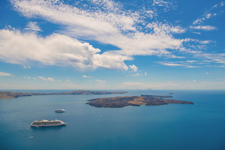 View of the island of Santorini from the air. Greeceの写真素材