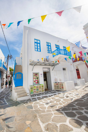 Street view of the old town of Santorini, Greeceの写真素材