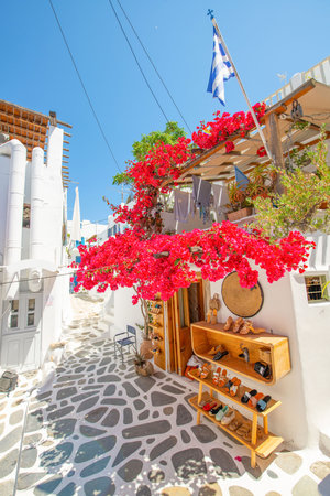 Street view of traditional greek architecture on Santorini island, Greece.の写真素材