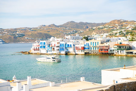 The picturesque and charming island of Mykonos in Greeceの写真素材