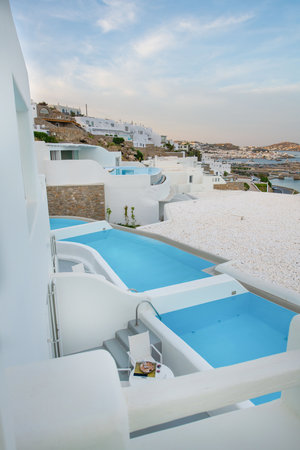 White architecture on Santorini island, Greece. Beautiful summer landscapeの写真素材