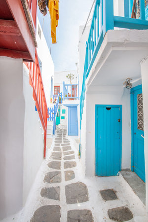 Beautiful architecture of Mykonos town on the island of Greeceの写真素材