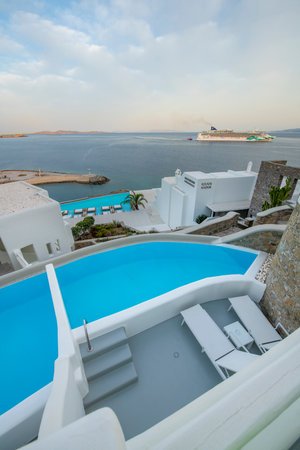White architecture on Santorini island, Greece. Beautiful summer landscapeの写真素材