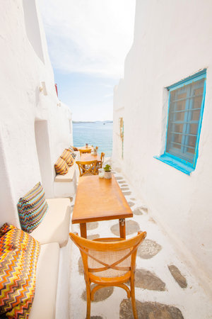 Beautiful Architecture building Exterior with santorini and greece style - Vintage light filterの写真素材