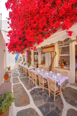 Restaurant in the greek island of Mykonosの写真素材