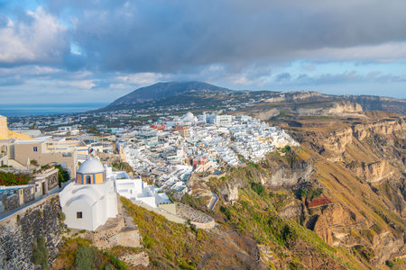 Panoramic view of Oia town on Santorini island, Greeceの写真素材