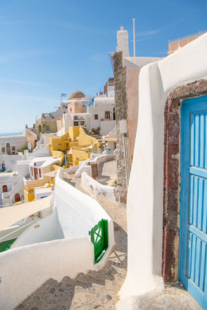 White architecture on Santorini island, Greece. Beautiful summer landscapeの写真素材