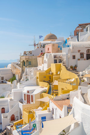 White architecture on Santorini island, Greece. Beautiful summer landscapeの写真素材