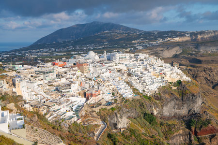 Panoramic view of Oia town on Santorini island, Greeceの写真素材