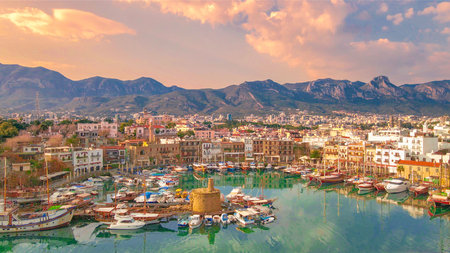 Panoramic view of the port of Alanya, Turkey.の写真素材
