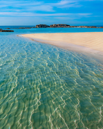 Beautiful sandy beach and crystal clear turquoise sea water, Sardinia, Italyの写真素材
