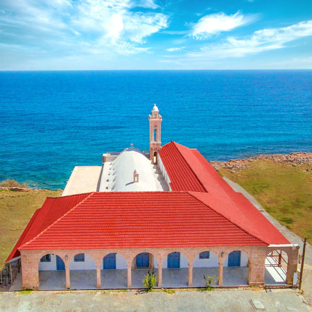 Aerial view of the Church of St. Francis of Assisi on the island of Crete, Greeceの写真素材