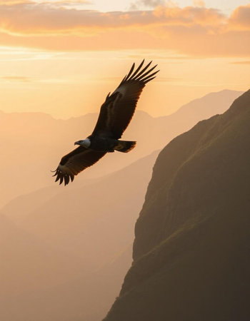 Andean condor (Vultur gryphus) flying over the Colca canyon, Peruの素材