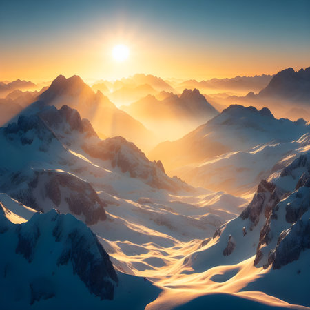 Mountain landscape. Sunrise over the snow-capped peaks.の素材