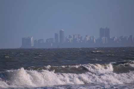 Mar del Plata skyline, view from the beachの写真素材