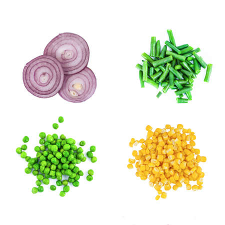 set of different frozen vegetables isolated on white