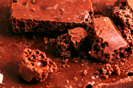 Tasty sweet popous milk black chocolate crashes, background