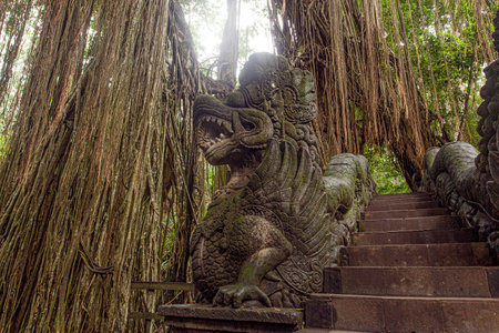 Bouildings and nature of the Monkey Forest Park in Ubud, Indonesia