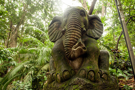Bouildings and nature of the Monkey Forest Park in Ubud, Indonesia