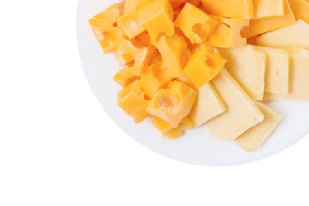 Assortment of cheese ion plate isolated on the white backgroundの写真素材