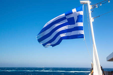 The flag of Greece on the sheep in the Mediterrian seaの写真素材