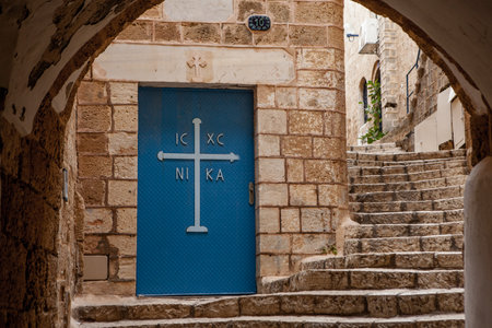 doors of the church in stone old city Jaffa in Tel Aviv