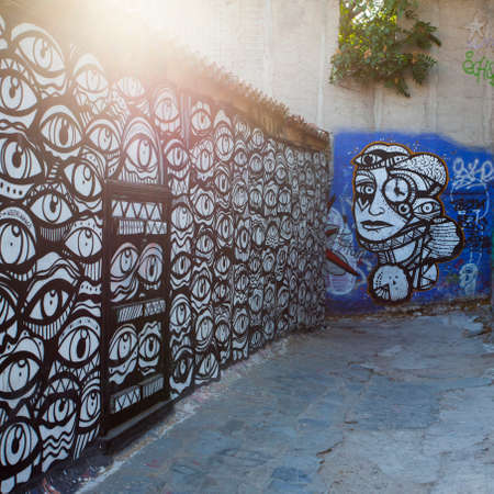 ATHENS, GREECE - September 12, 2019: Contemporary graffiti art on city walls. Hardships of Greek economic crisis since 2010 have led to a new wave of graffiti - making Athens a new Mecca for street artists.のeditorial素材
