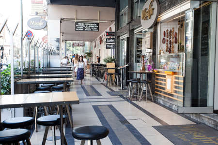 ATHENS, GREECE -September 2, 2019: Mall shopping center with people walking / There are lots of trade centers and malls in Athens cityのeditorial素材