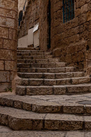 ancient stairs in stone old city Jaffa in Tel Avivの写真素材