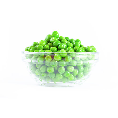 Green pea in glass plate, isolated