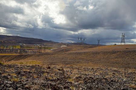 Landscape with Power Station in Icelandの写真素材