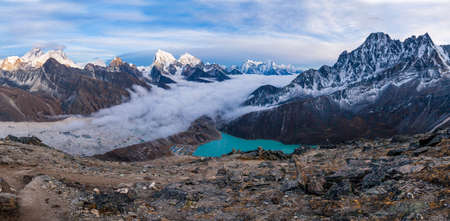 Sunset above the Gokyo lakes, from Gokyo Ri mountainの写真素材