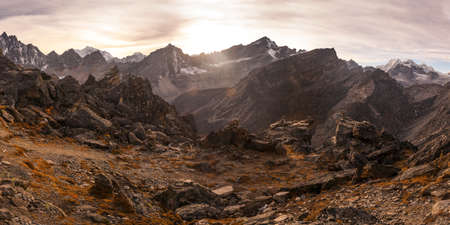 Amazing view from Gokyo Ri mountain, sunset time