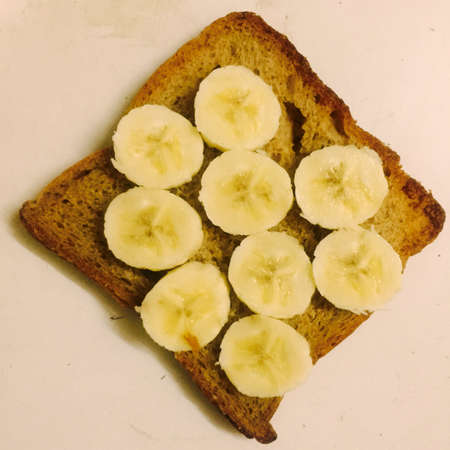Fresh tasty toast with banana slised, healthy foodの写真素材
