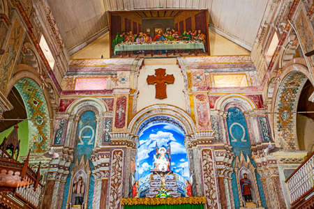 Kochi, India - January 19, 2020: Indian cristian cathedral, Santa Cruz Basilica interior with statuesのeditorial素材