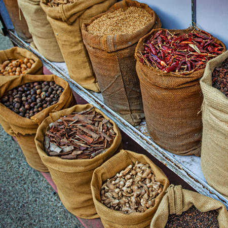 Wide assortment of spices in the spice market in Kochi, India