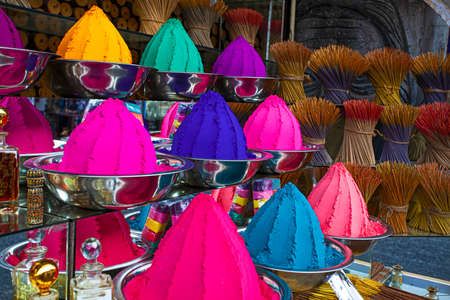Bright paint colors in the market in Indiaの写真素材