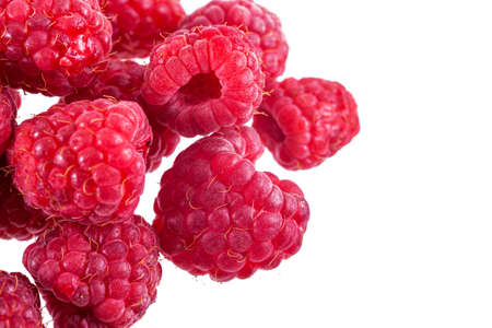 Bright ripe raspberry isolated on white background close upの写真素材