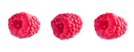 Bright ripe raspberry isolated on white background close upの写真素材
