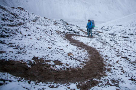 Snow mountain scene on Thorong la Pass, Annapurna Conservation Area, Nepal