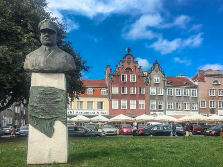 GDANSK, POLAND - September 2, 2018. Building facade architecture of traditional house of the city center of Gdansk, Poland.のeditorial素材