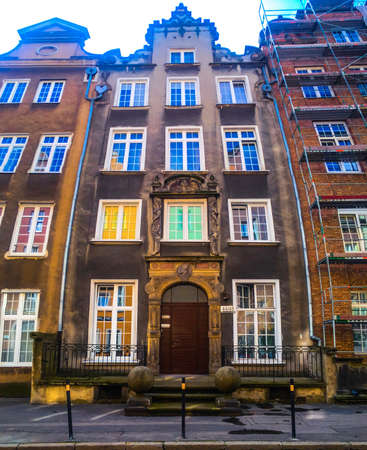 GDANSK, POLAND - September 2, 2018. Building facade architecture of traditional house of the city...
