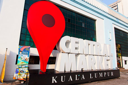 KUALA LUMPUR, MALAYSIA - 21 January 2020 - View of the Central Market, a blue and white 1937 Art Deco Central Market (Pasar Seni) building, which is one of the main attractions in Kuala Lumpur.のeditorial素材