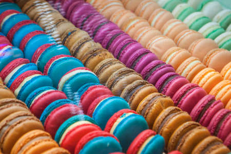 Colorful fresh makarons Cake on a plateの写真素材